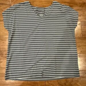 J. Jill Gray and White Striped V-Neck Tee